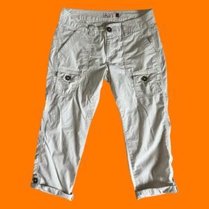 Y2K 2000's Vintage Light Khaki Utility Cargo Low Rise Capris Size 3